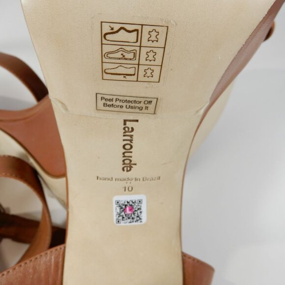 Larroude Dolly Block Heel Platform SANDALS Size 10 Brown Leather NEW $315 - Picture 15 of 16